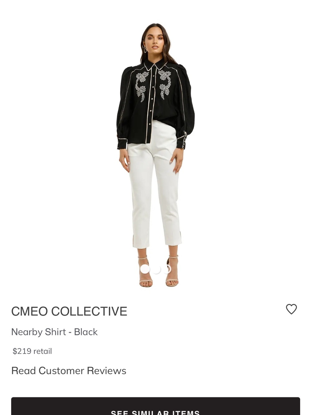 C/MEO Collective Black Blouse with Cream Piping and Embroidered Floral Panels - Picture 2 of 8